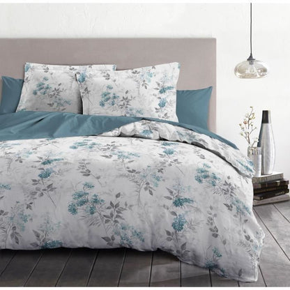 Duvet cover set 240x260 cm HOME LINGE PASSION POMPADOUR: Duvet cover + 2 pillowcases - 100% Cotton 57 Threads - White/blue