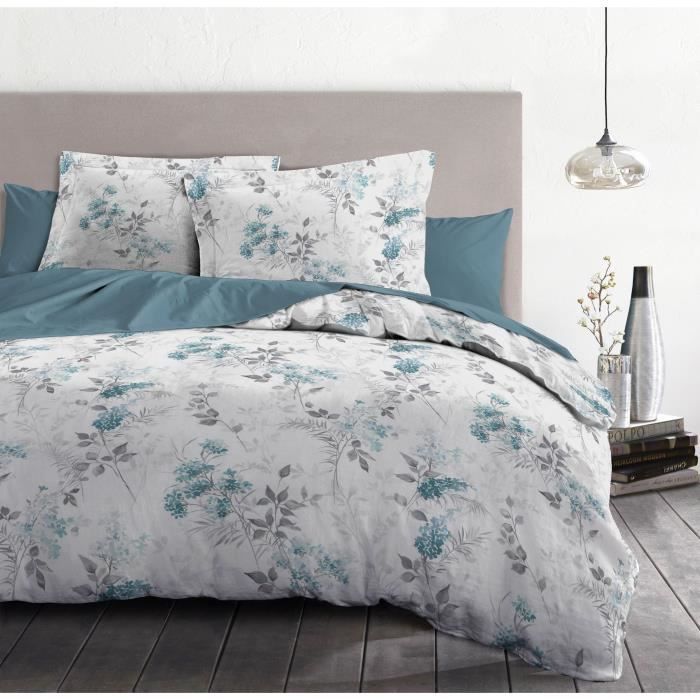 Duvet cover set 240x260 cm HOME LINGE PASSION POMPADOUR: Duvet cover + 2 pillowcases - 100% Cotton 57 Threads - White/blue