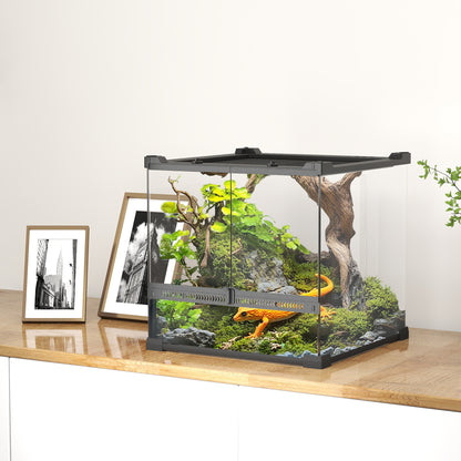 PawHut Glas-Terrarium für Reptilien, erhöhter &amp; wasserdichter Boden, Knopfschloss