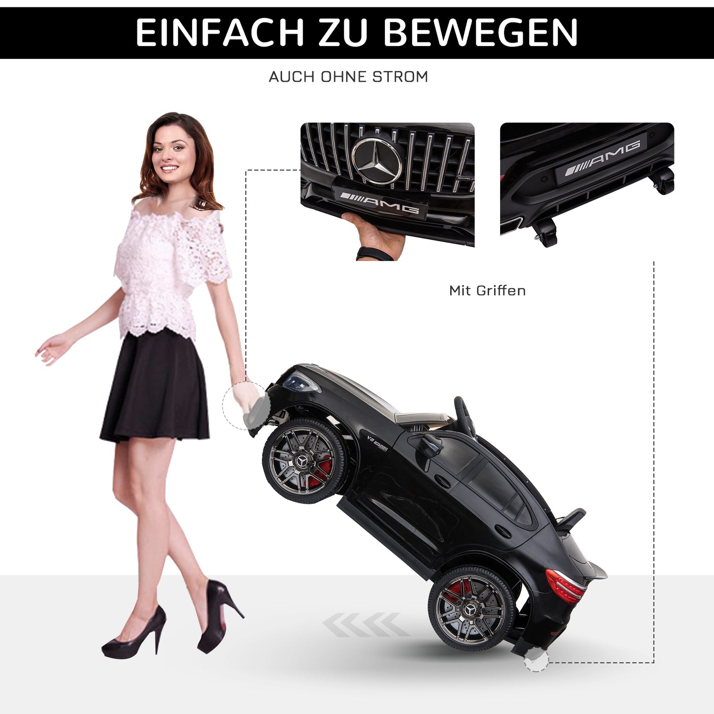 HOMCOM Kinder Elektroauto 12V Kinderauto mit 2,4 G Fernbedienung, 2 Motor, Kinderfahrzeug mit Hupe, Musik, Sicherheitsgurt, Elektrofahrzeug für 37-60 Monate Kinder, Schwarz