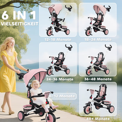 AIYAPLAY Kinderdreirad, 6-in-1 Buggy für Kleinkinder, mit Schiebegriff, verstellbarer Sitz, faltbares Design, Sicherheitsnetz