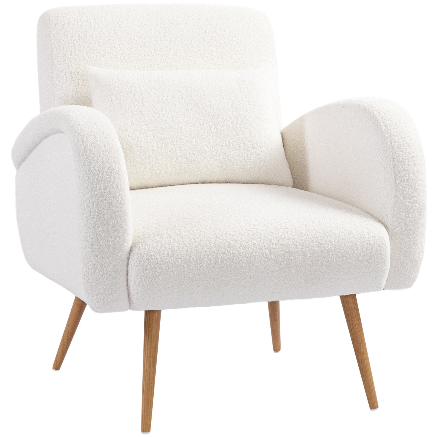 HOMCOM Polstersessel, Fleece-Bezug, gepolsterter Armlehnstuhl mit Lendenkissen, Metallbeine, Lesesessel, Cremeweiß