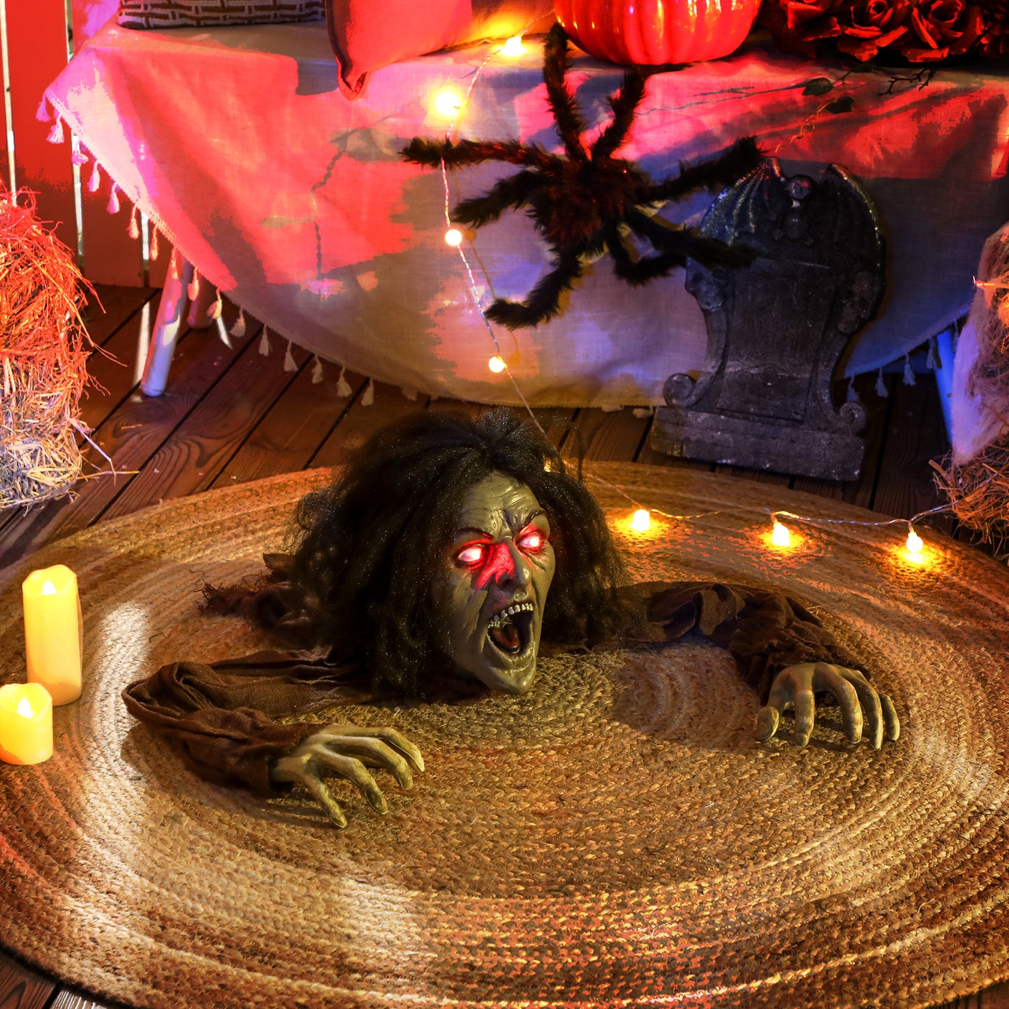 Outsunny Kriechende Zombie-Dekoration för Halloween, ljud, ljusare, batteribetrieb