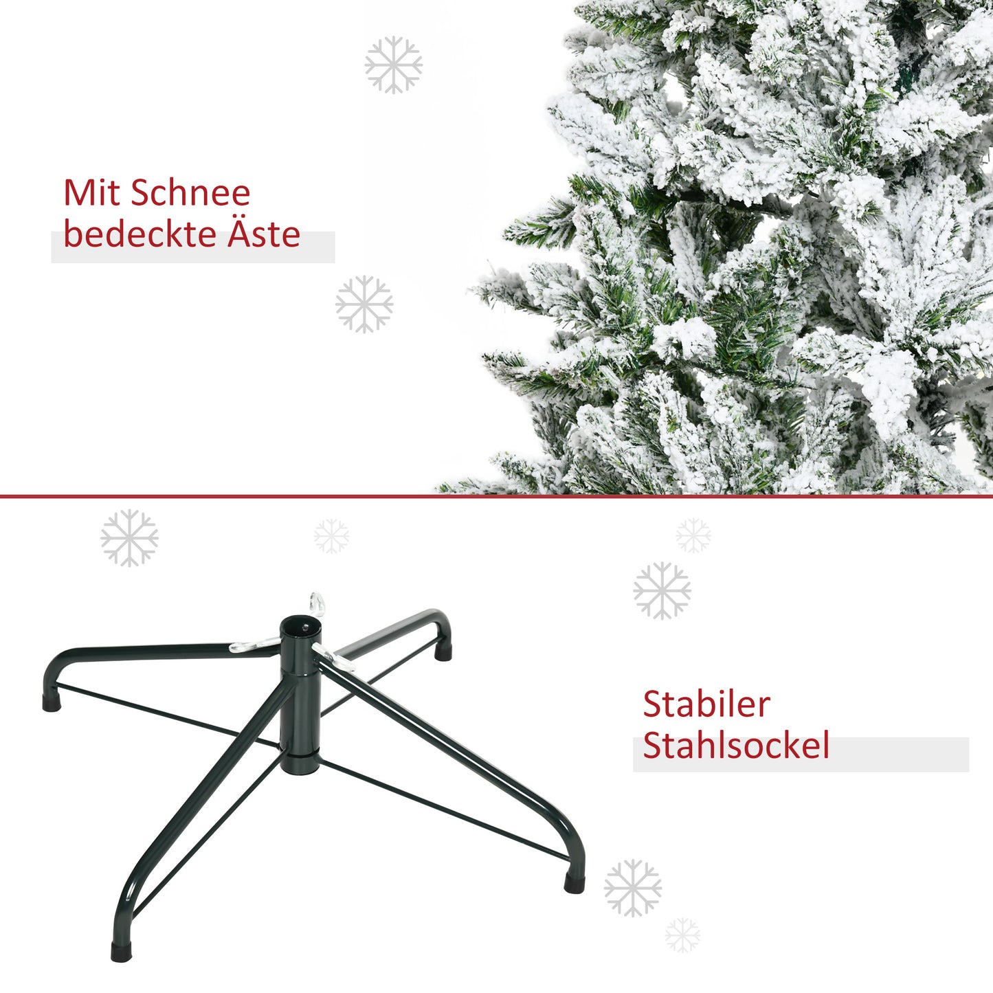 HOMCOM Künstlicher Weihnachtsbaum, Schnee-Effekt, flammenhemmend, Scharnierkonstruktion, Grün/Weiß