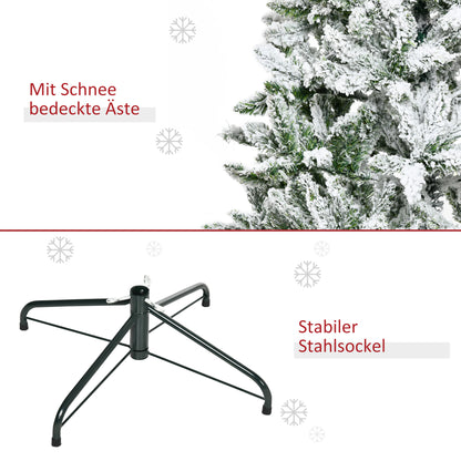 HOMCOM Künstlicher Weihnachtsbaum, Schnee-Effekt, flammenhemmend, Scharnierkonstruktion, Grün/Weiß