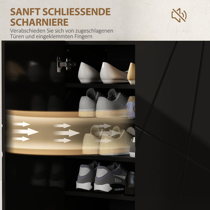 HOMCOM Schuhschrank mit 2 Türen, Schuhregal, Schuhaufbewahrung mit 3 Verstellbaren Ablagen 72 x 31,5 x 95 cm, Schwarz