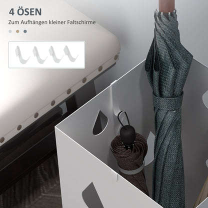 HOMCOM Schirmständer, 4 Haken, Tropfschale, Stahl, Weiß