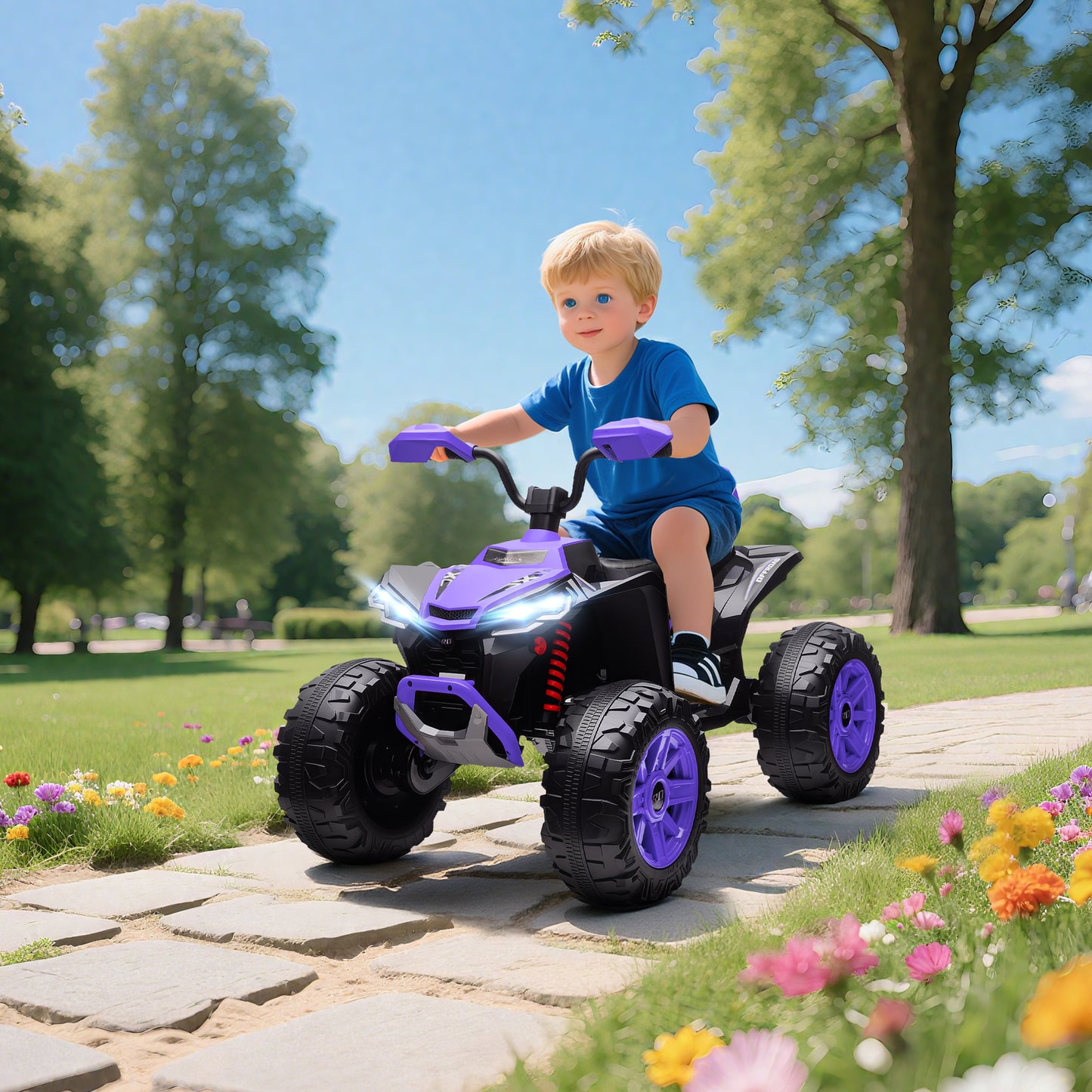 AIYAPLAY Kinder-Elektro-Quad, 24V Elektro-Fahrzeug mit 4 Rädern, Scheinwerfer, USB-Anschluss, MP3-Funktion, 6,5 km/h, 3-8 Jahre