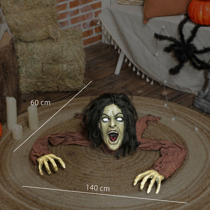 Outsunny Kriechende Zombie-Dekoration för Halloween, ljud, ljusare, batteribetrieb