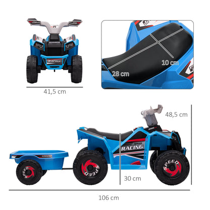 HOMCOM Kinderquad, aufladbar, 2,5 km/h, mit Anhänger, 50 Min. Fahrzeit, für Kinder 1,5 bis 3 Jahre, Blau