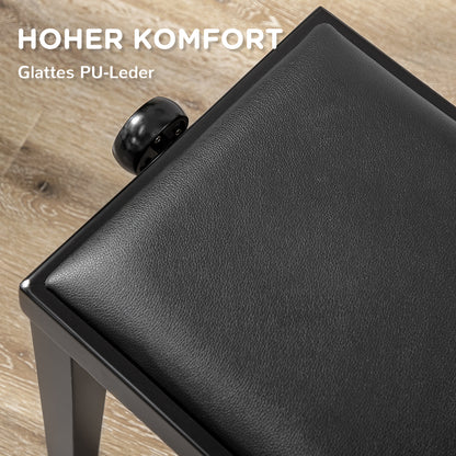 HOMCOM Klavierbank, Pianostuhl, höhenverstellbar, eleganter Hochglanz, Kunstleder+Kautschukholz, schwarz, 63 x 33 x 56cm