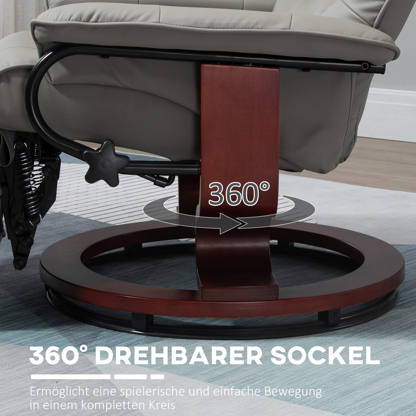 HOMCOM Relaxsessel Fernsehsessel Liegesessel Kunstleder 360° Drehstuhl 145° neigbar Grau 78 x 87 x 100 cm