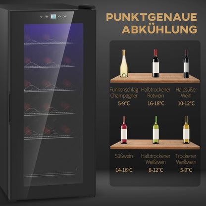 HOMCOM Weinkühlschrank, leise, 5-18°C, Touchscreen, Beleuchtung, 34,5x45x78cm, Schwarz