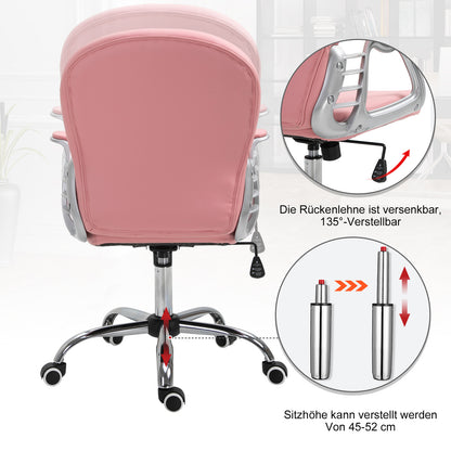 Vinsetto Bürostuhl, Ergonomisch Schreibtischstuhl mit Armlehne, Gepolsterter Rückenlehne, Höhenverstellbar Computerstuhl mit Kunstlederoptik, Drehstuhl für Home Office, Rosa