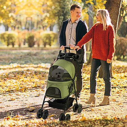 PawHut Hundewagen Hundebuggy, klappbar, 2 Sicherheitsleinen, 2 Becherhalter, 67 x 45 x 96 cm, Khaki