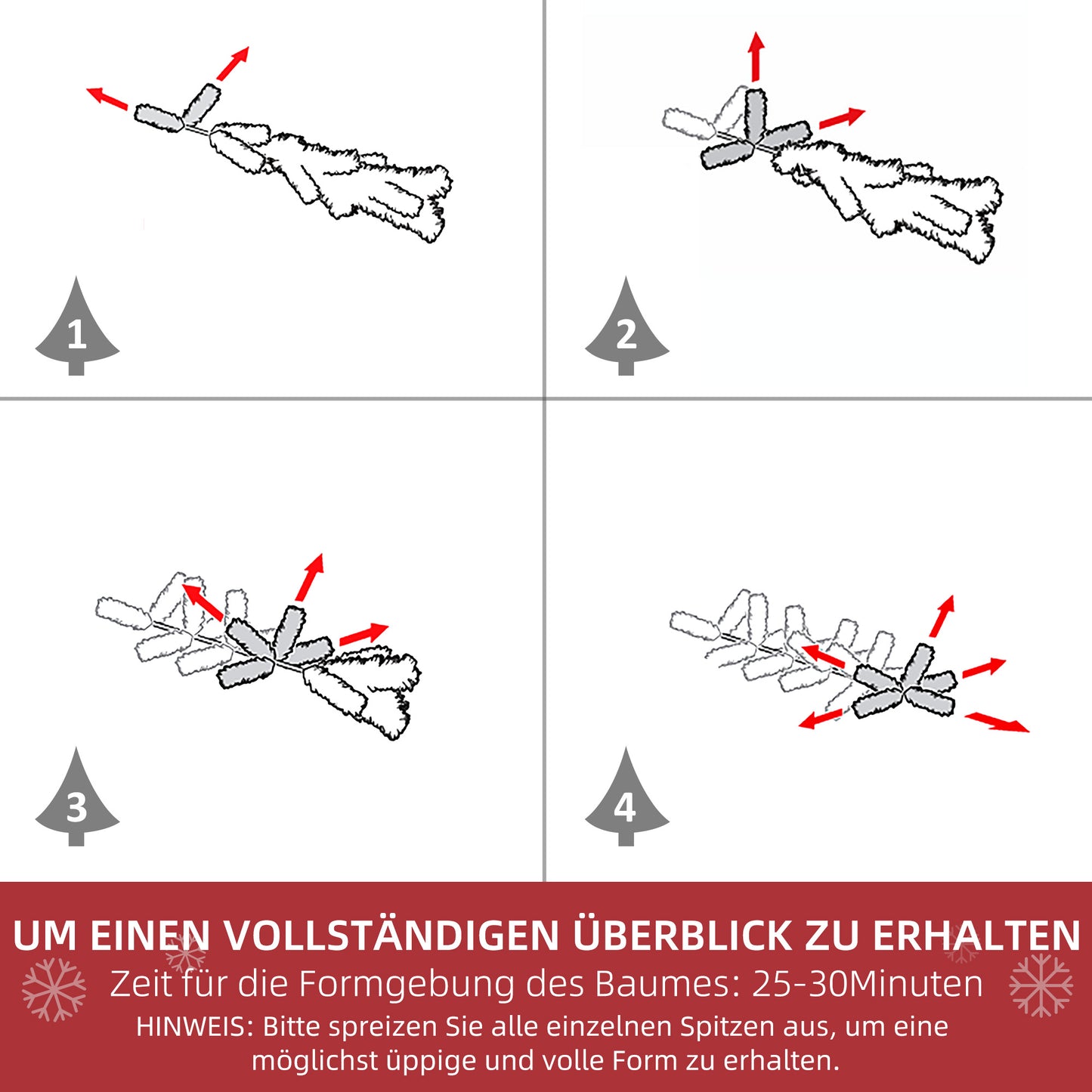 HOMCOM Künstlicher Weihnachtsbaum, Schnee-Effekt, flammenhemmend, Scharnierkonstruktion, Grün/Weiß
