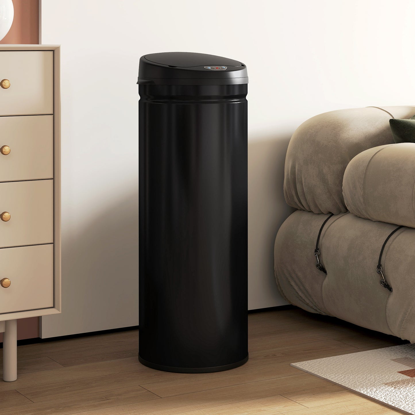 HOMCOM 50 Liter Sensor-Mülleimer mit Soft-Close-Funktion, berührungsfreier Abfalleimer aus Edelstahl für hygienische Küchen