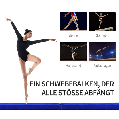 HOMCOM Faltbarer Schwebebalken, rutschfest, Wildlederbezug, robustes Holz, 210 x 10 x 6,5 cm, Blau