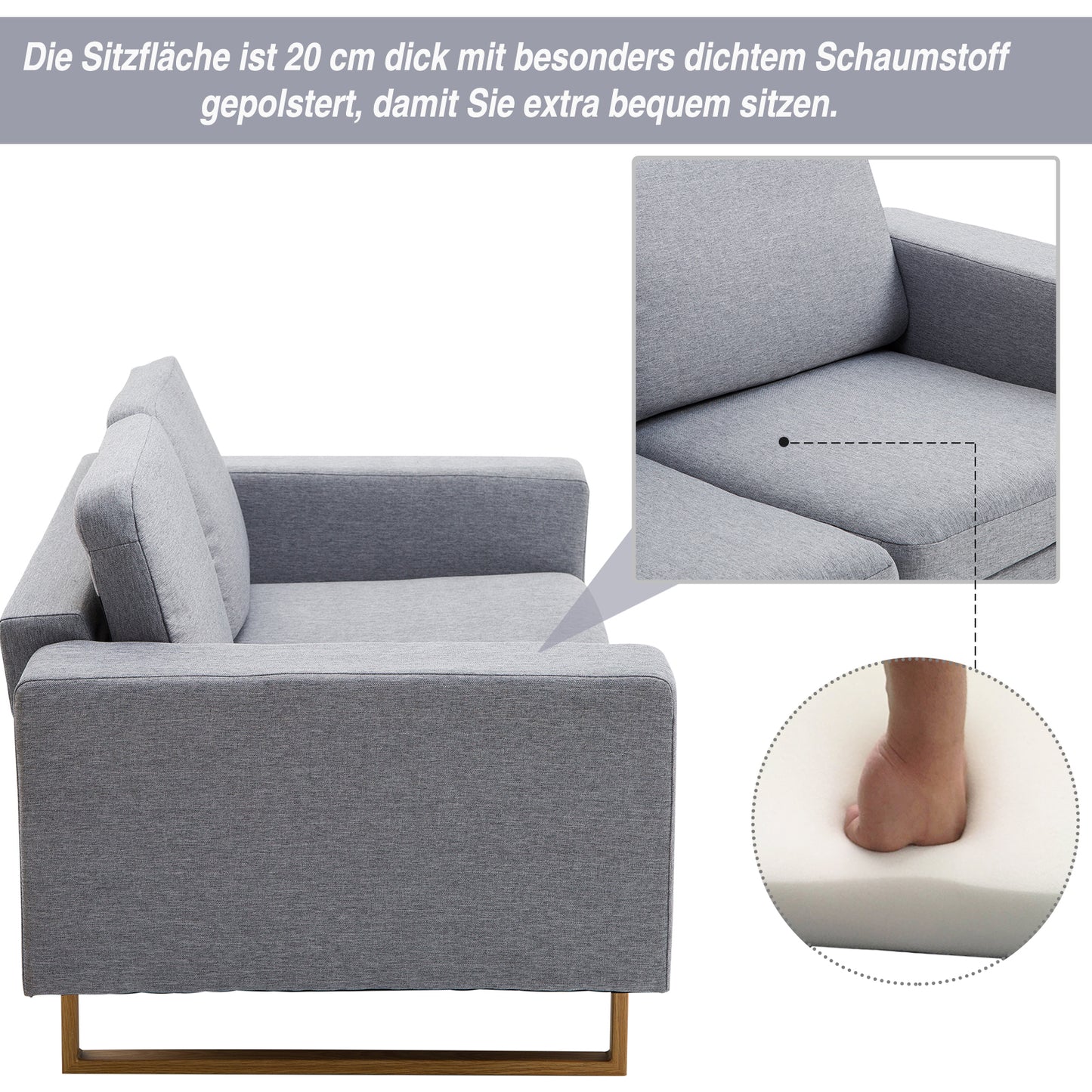 HOMCOM® 2-Sitzer Sofa Stoffsofa Ecksofa Polstersofa Sitzmöbel Armlehne Holz hellgrau 145 x 82 x 78 cm