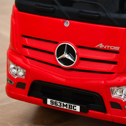 HOMCOM Rutscherfahrzeug Rutscherauto Babyrutscher Kinderfahrzeug lizenziert von Mercedes ANTOS-LKW-Stil mit Licht für Kinder von 12 bis 36 Monaten Metall PP-Kunststoff Rot+Schwarz 62,5x28,5x45cm