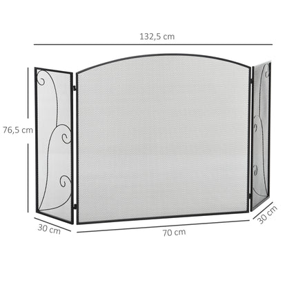 HOMCOM Funkenschutz für Kamine, 3 Paneele, klappbar, flexibel, Metall, schwarz, 132,5 x 76,5cm