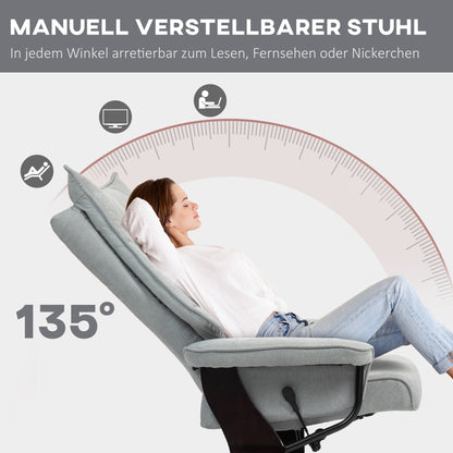 HOMCOM Relaxsessel mit Hocker, drehbar, Wippfunktion, verstellbare Rückenlehne, bis 150 kg, Grau