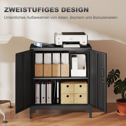 HOMCOM Büroschrank aus Metall, verschließbare Türen, Bürokommode, 2-stufiges Design, Schwarz