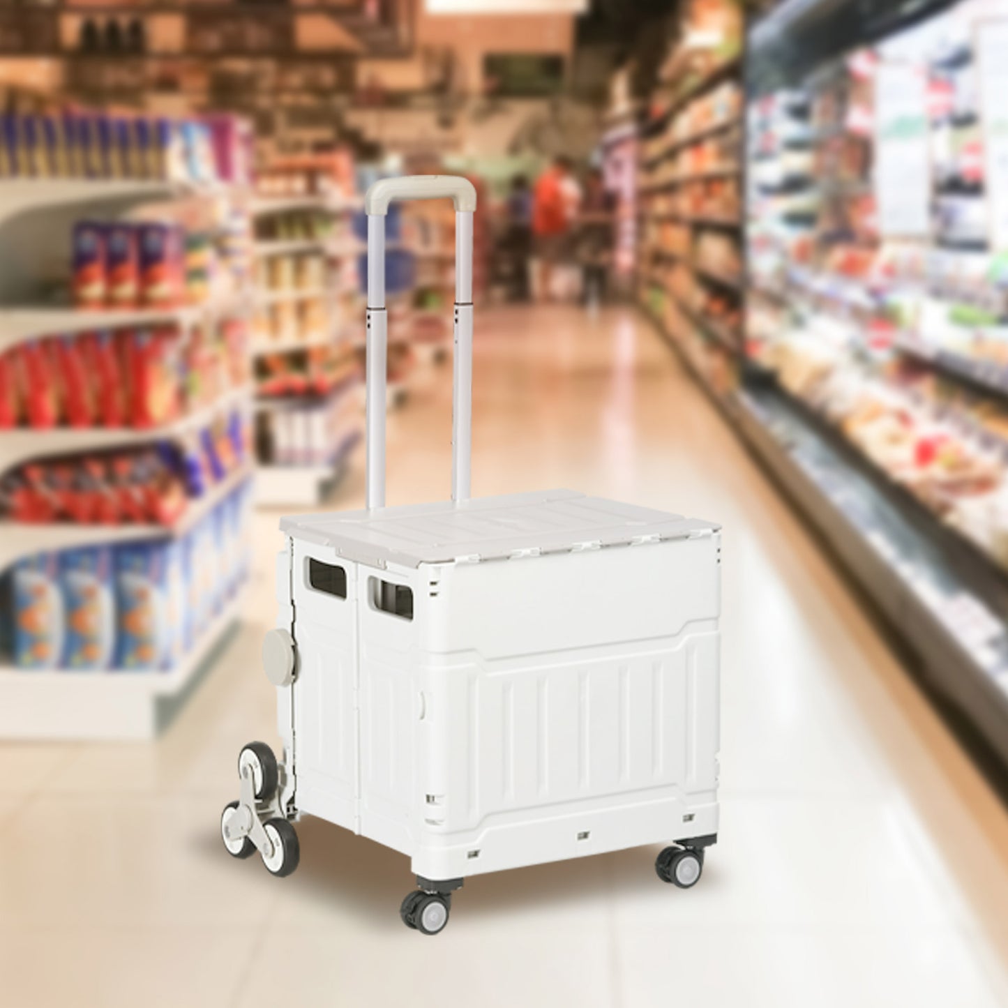 HOMCOM Einkaufstrolley Treppensteiger Mobile Transportbox, klappbar, Teleskopgriff, bis max. 65 Kilo belastbar, Weiß