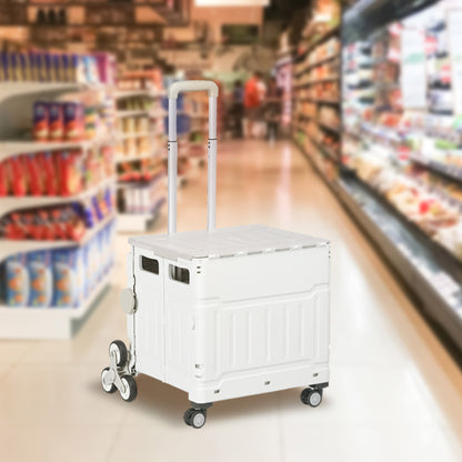 HOMCOM Einkaufstrolley Treppensteiger Mobile Transportbox, klappbar, Teleskopgriff, bis max. 65 Kilo belastbar, Weiß