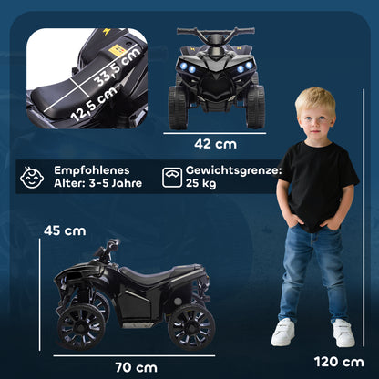 AIYAPLAY Kinder Quad Elektro 6V Kinderquad mit Vorwärts-, Rückwärtsfunktion, Musik, LED-Scheinwerfer Schwarz