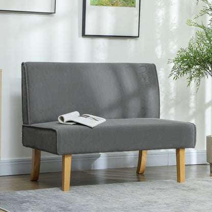HOMCOM Zweisitzer-Sofa mit Cord-Bezug, dicker Polsterung und soliden Holzbeinen für Wohnzimmer, Schlafzimmer, Büro, Grau
