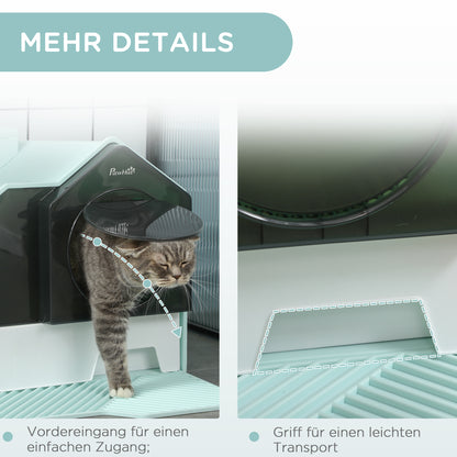 PawHut Katzentoilette Katzenklo, Hütten-Design, 1 Siebvorleger, 1 Streuschaufel, herausnehmbare Bodenwanne, Grün + Weiß