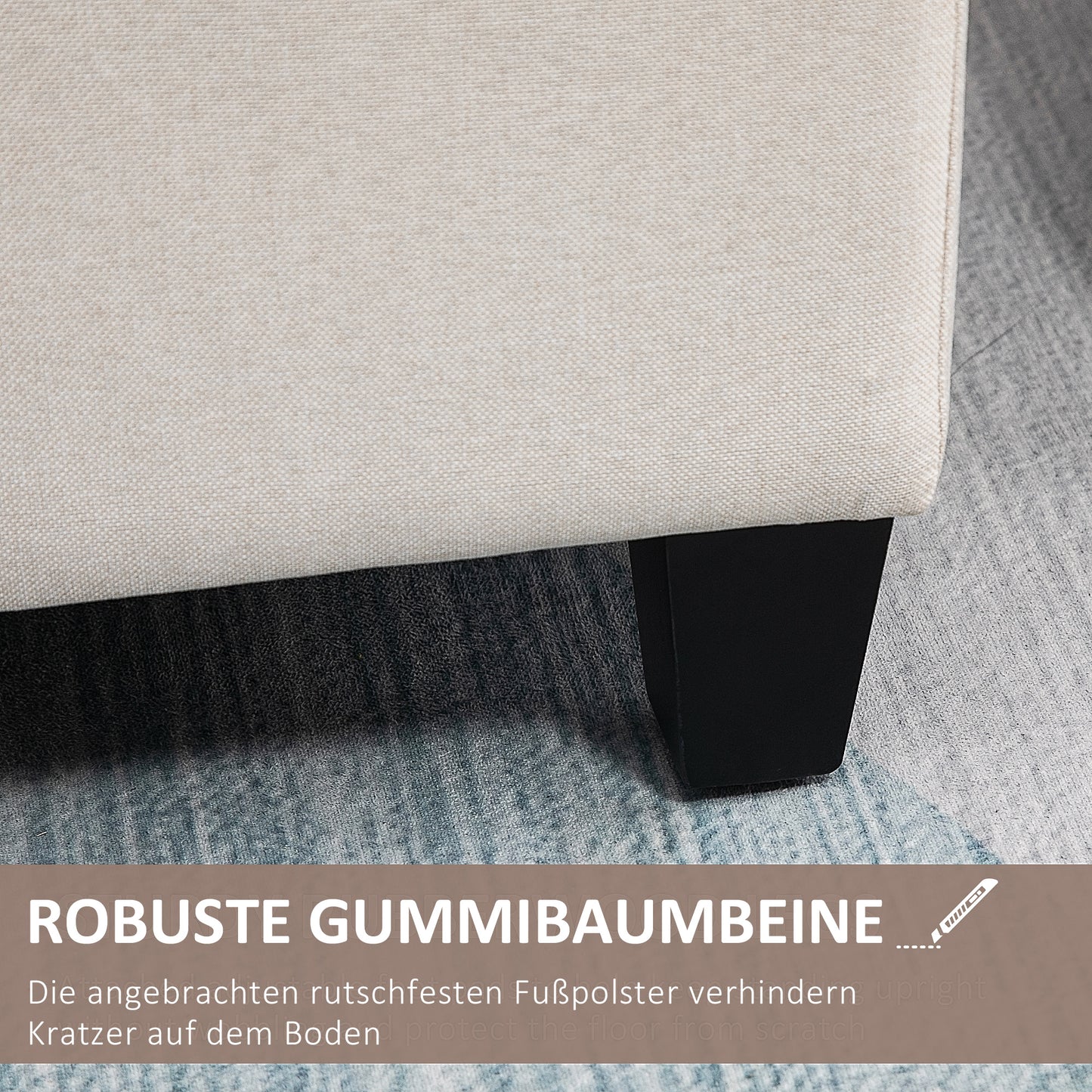 HOMCOM Sitzbank mit Stauraum Polsterbank mit Leinenoptik, Sitztruhe mit Holzbeine, Truhenbank für Wohnzimmer Schlafzimmer Flur 100 x 40 x 44 cm Cremeweiß