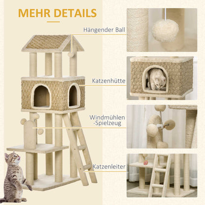 PawHut mit Katzenhöhle inkl. Spielzeug Sisal Plüsch Khaki + Beige + Kaffee