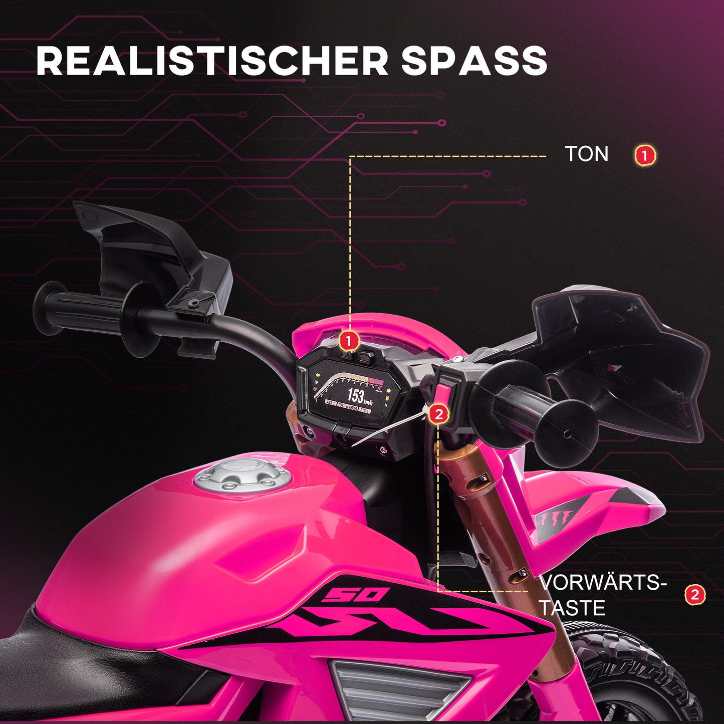 AIYAPLAY Elektro-Motorrad für Kinder, 12V Kindermotorrad mit Stützrädern, Kinderfahrzeug mit Hupe und Startgeräusch, 3 km/h, Rosa