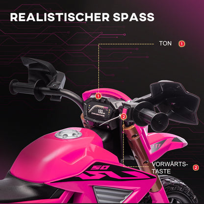 AIYAPLAY Elektro-Motorrad für Kinder, 12V Kindermotorrad mit Stützrädern, Kinderfahrzeug mit Hupe und Startgeräusch, 3 km/h, Rosa
