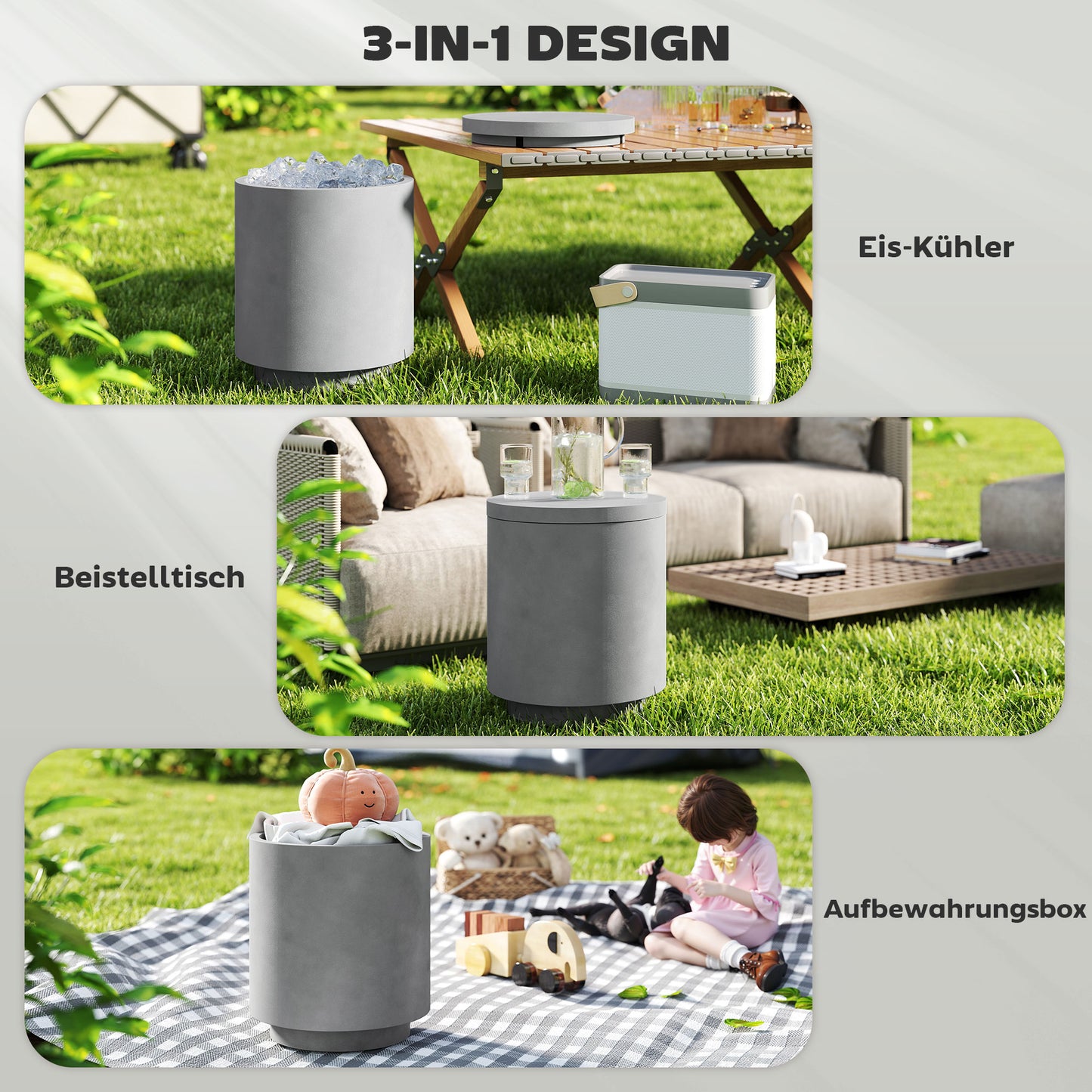 HOMCOM Outdoor-Tisch, Beistelltisch mit Kühler, Eiseimer, Hellgrau