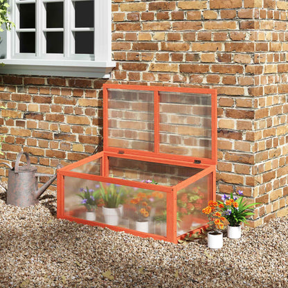 Outsunny Frühbeet Holz und Polycarbonat Treibhaus 90 x 46 x 40 cm Gewächshaus mit Abdeckung wetterfest Frühbeetkasten für Garten Pflanzenbeet Orange