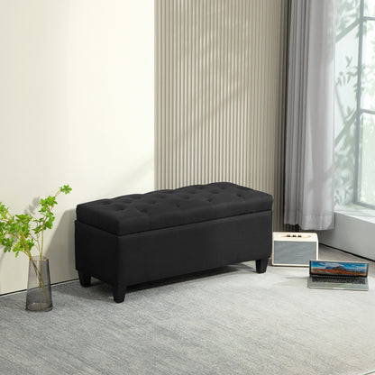 HOMCOM Sitzbank mit Stauraum, Truhenbank, leinenartiges Polyester, Kautschukholz, Schwarz, 100 x 40 x 44 cm