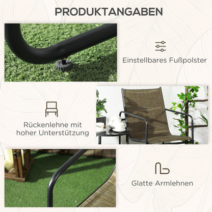 Outsunny Gartenstuhl, 2er-Set, atmungsaktiver Bezug, robuster Metallrahmen, 54x66,5x88cm, Schwarz/Braun
