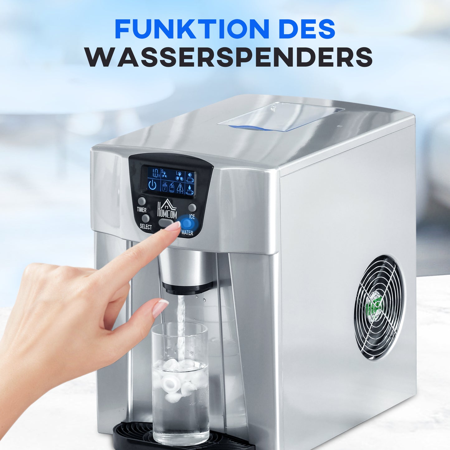 HOMCOM Eiswürfelmaschine Eiswürfelbereiter Ice-Maker, Timer-Funktion, 1,2 L Wassertank, Silber