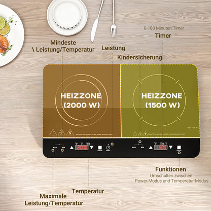 HOMCOM Tragbares Induktionskochfeld, 10-stufige Temperaturregelung, Touchpanel, Schwarz