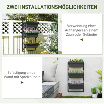 Outsunny er Set Blumentopf Pflanzkübel mit Löcher, 56x42 cm Pflanztöpfe, eckig Pflanztopf, Kunststoff Dunkelgrau