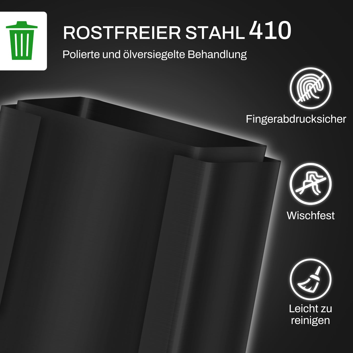HOMCOM Mülleimer mit 2x25L Fächern, Soft-Close-Deckel, Fingerabdrucksicher, Edelstahl, Schwarz