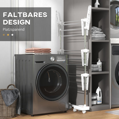 HOMCOM Mobiler Wäscheständer, Wäschetrockner, 3 Ebenen, klappbar, Silber + Weiß
