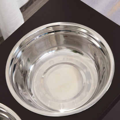 PawHut Futterstation, 2 Fressnäpfe aus Edelstahl, versteckter Stauraum, 60 cm x 30 cm x 41 cm, Schwarz + Silber