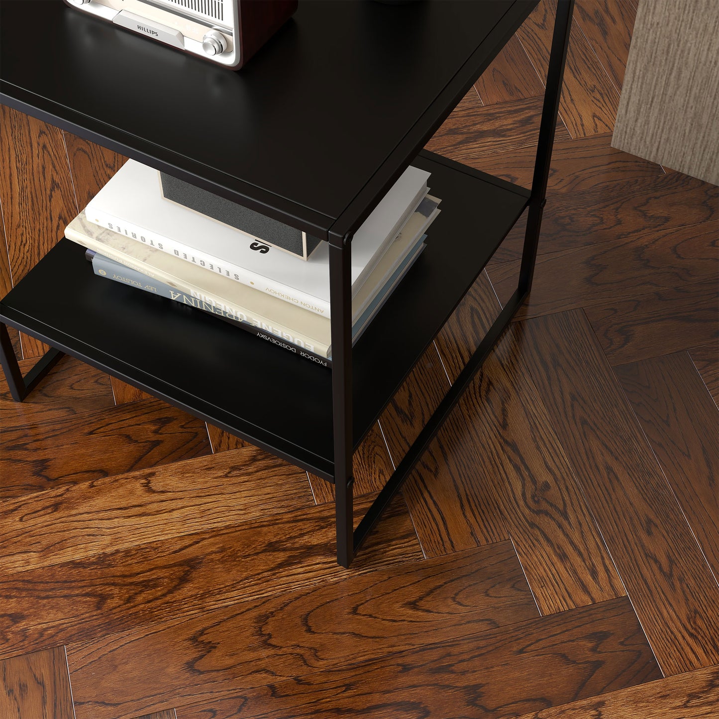 HOMCOM Beistelltisch im Industriedesign Couchtisch Nachttisch, 1 Ablage, Schwarz