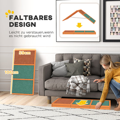 PawHut Agility Hunderampe, klappbar, verstellbare Höhe, rutschfest, Tannenholz, bis 40 kg, 173 x 59 x 66 cm, Orange/Grün