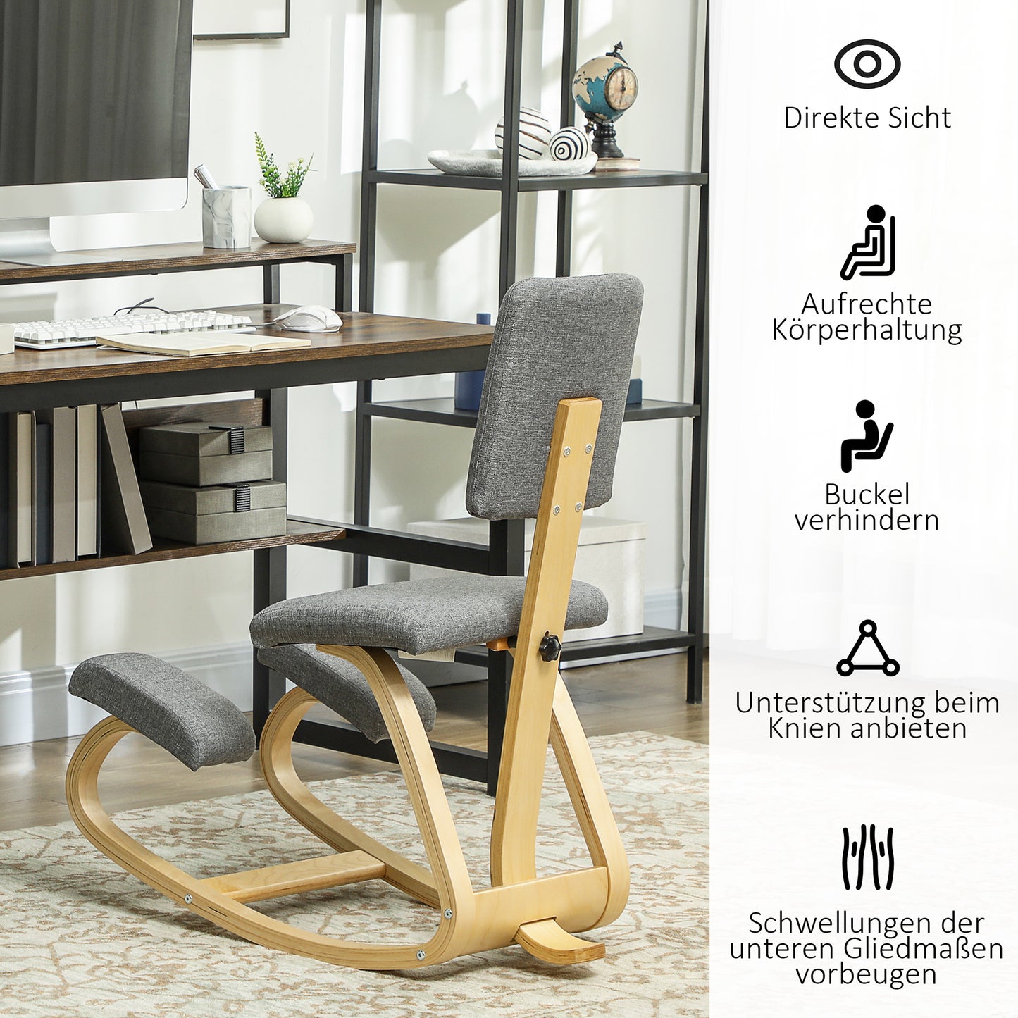 HOMCOM Ergonomischer Kniestuhl, Kniehocker Gesundheitsstuhl für Zuhause, Büro, Meditation Grau