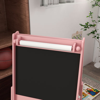 AIYAPLAY 3-in-1 Kinder Staffelei mit Papierrolle, Kreidetafel, Whiteboard, Aufbewahrungskörbe, 54 x 46,5 x 93 cm, rosa